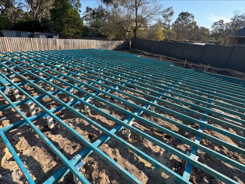 Subfloor joists laid over bearers on the Ringwood site